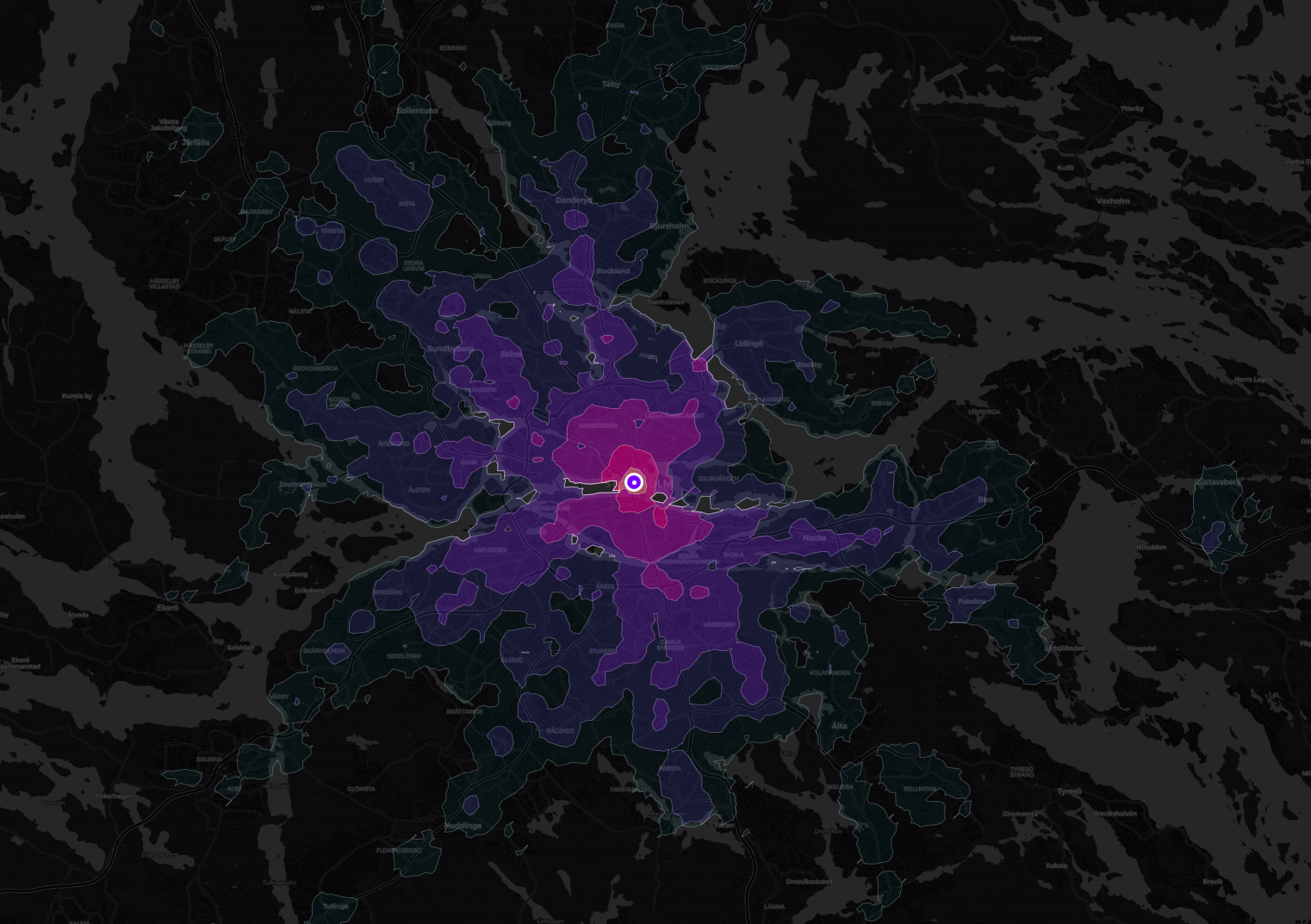 Räckviddsanalys Stockholm – mörk karta